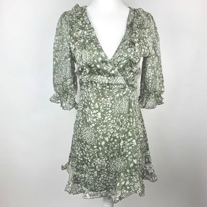 Floral Olive green chiffon mini dress size small